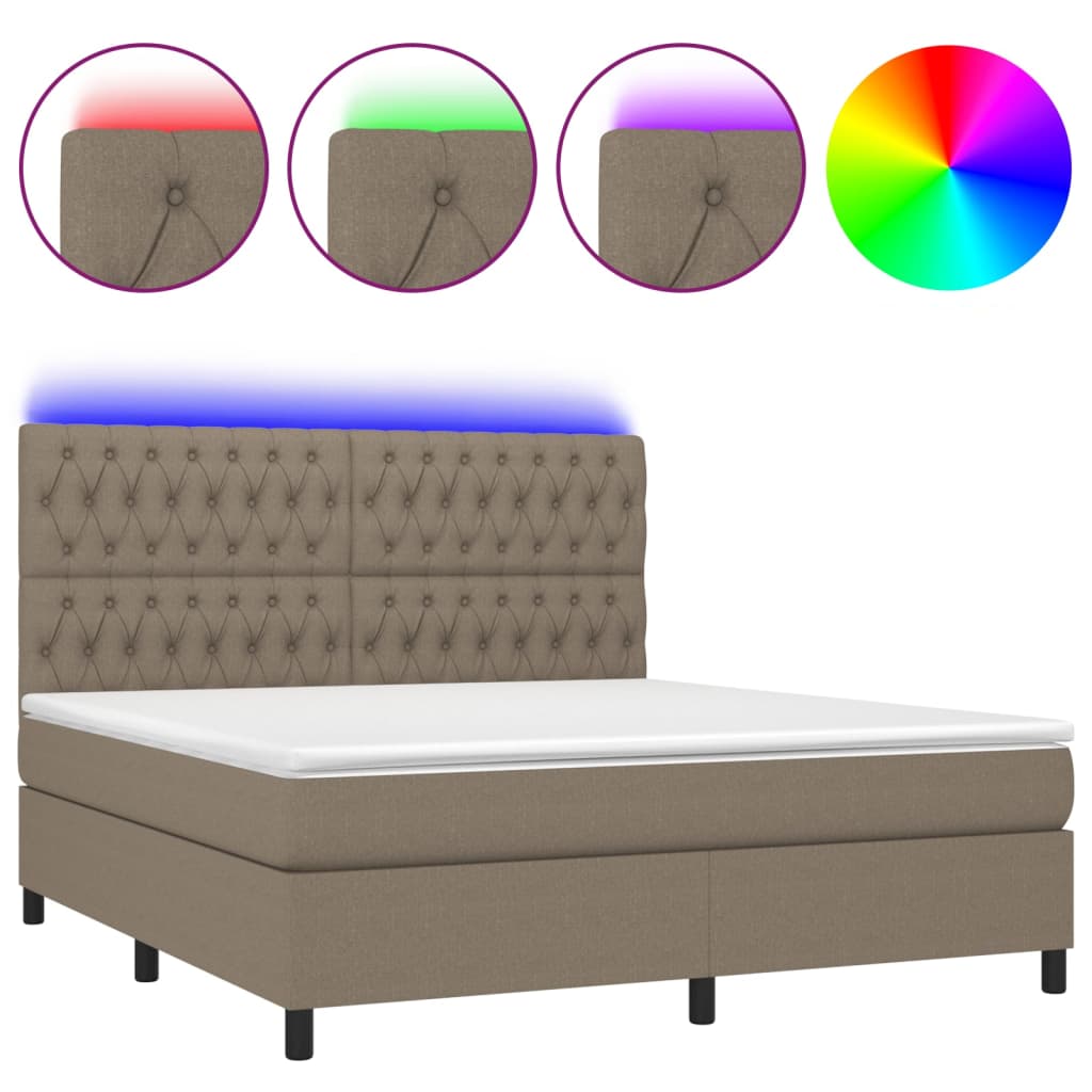 Letto a Molle con Materasso e LED Tortora 160x200 cm in Tessuto cod mxl 52218