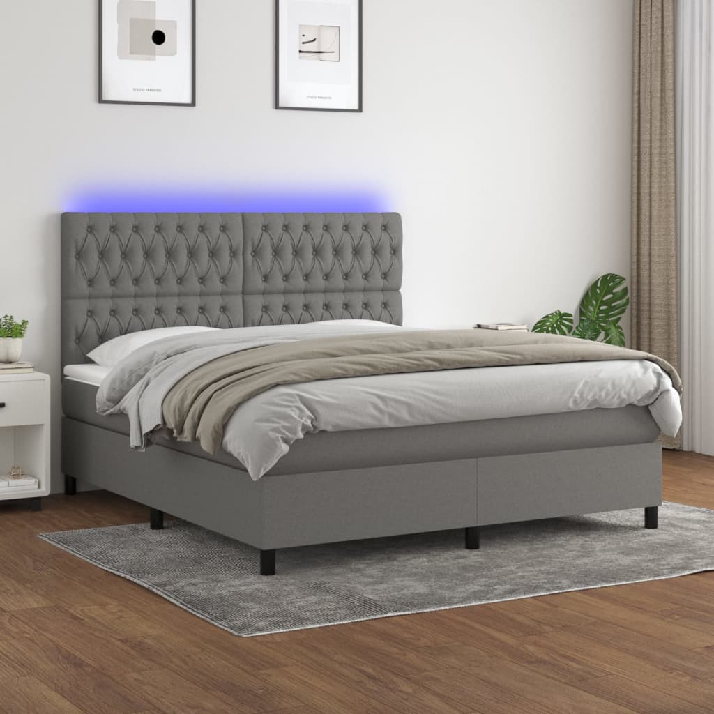 Letto a Molle Materasso e LED Grigio Scuro 180x200cm in Tessuto 3135134