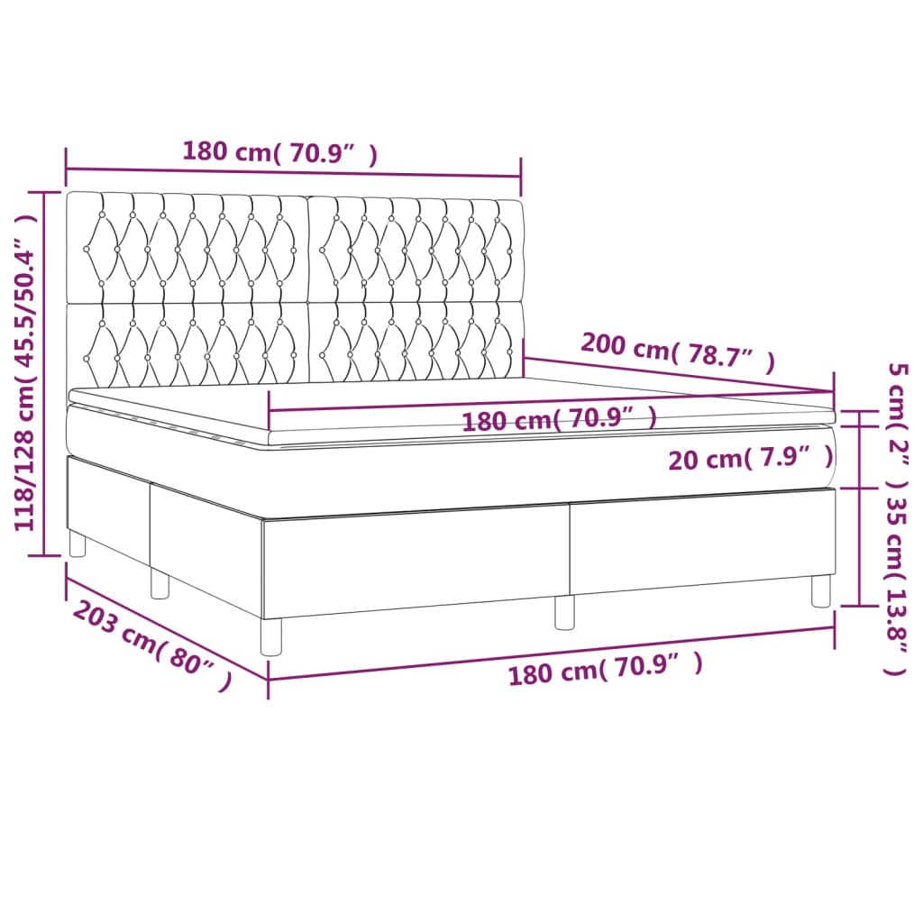 Letto a Molle Materasso e LED MarroneScuro 180x200cm in Tessuto 3135136