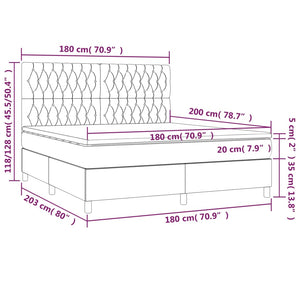 Letto a Molle Materasso e LED MarroneScuro 180x200cm in Tessuto 3135136