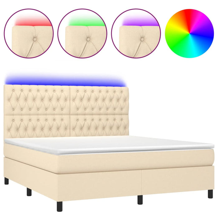 Letto a Molle con Materasso e LED Crema 180x200 cm in Tessuto 3135138