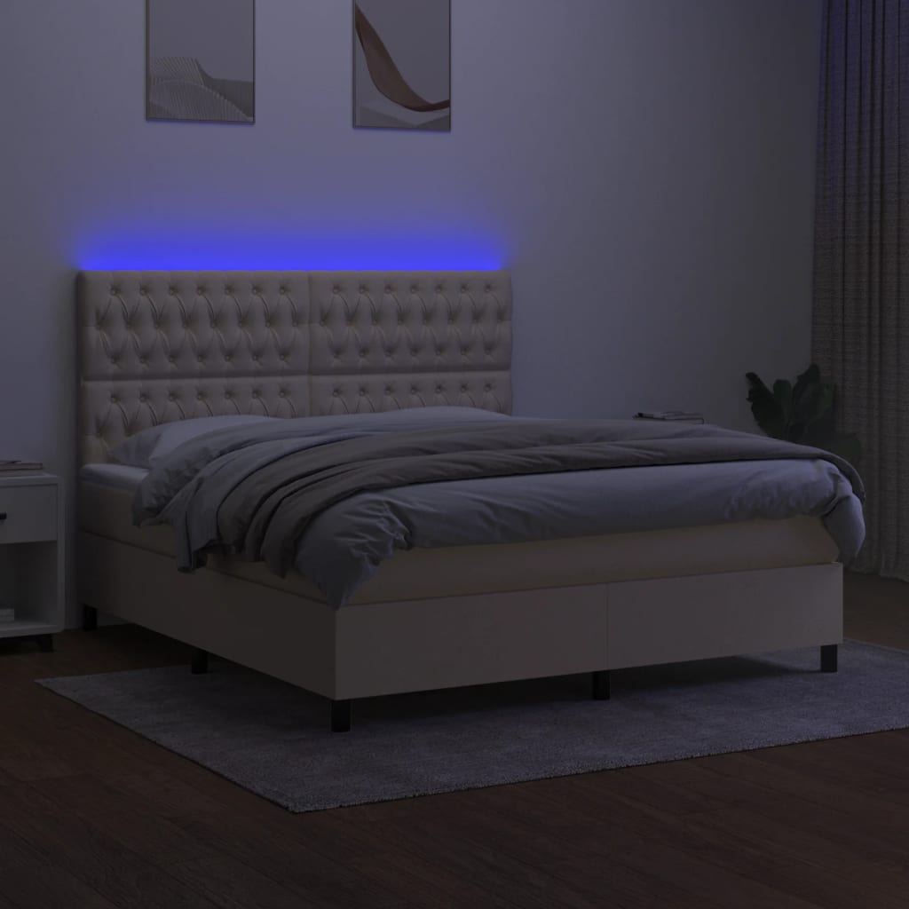 Letto a Molle con Materasso e LED Crema 180x200 cm in Tessuto 3135138