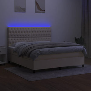 Letto a Molle con Materasso e LED Crema 180x200 cm in Tessuto 3135138