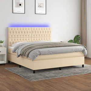 Letto a Molle con Materasso e LED Crema 180x200 cm in Tessuto 3135138