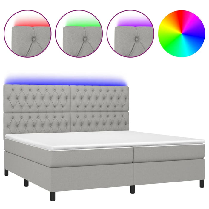 Letto a Molle Materasso e LED Grigio Chiaro 200x200 cm Tessuto cod mxl 59350