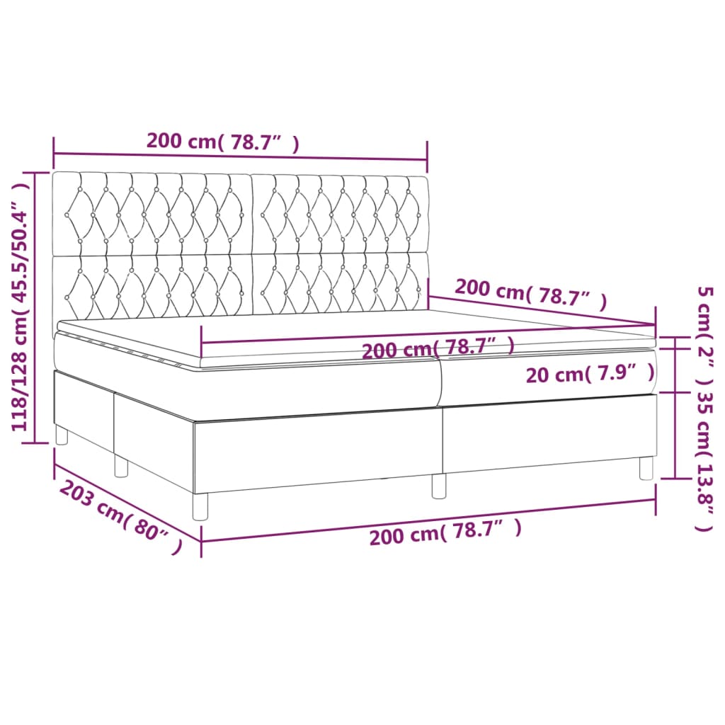 Letto a Molle Materasso e LED Grigio Chiaro 200x200 cm Tessuto cod mxl 59350