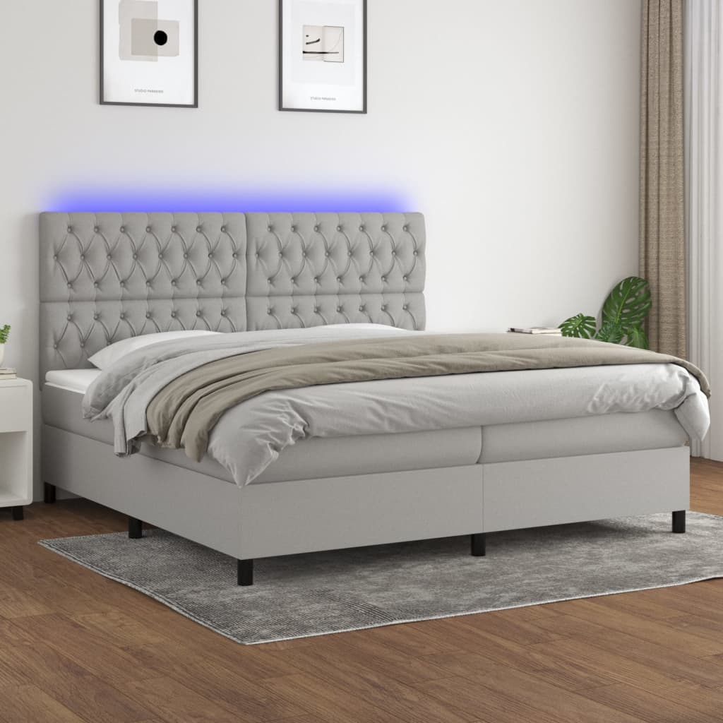 Letto a Molle Materasso e LED Grigio Chiaro 200x200 cm Tessuto cod mxl 59350