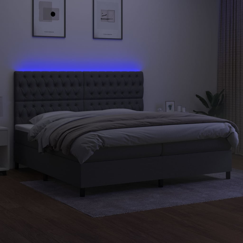 Letto a Molle Materasso e LED Grigio Scuro 200x200cm in Tessuto cod mxl 55458