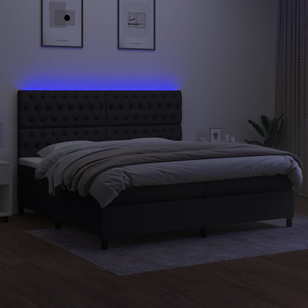 Letto a Molle Materasso e LED Nero 200x200cm in Tessuto cod mxl 60311