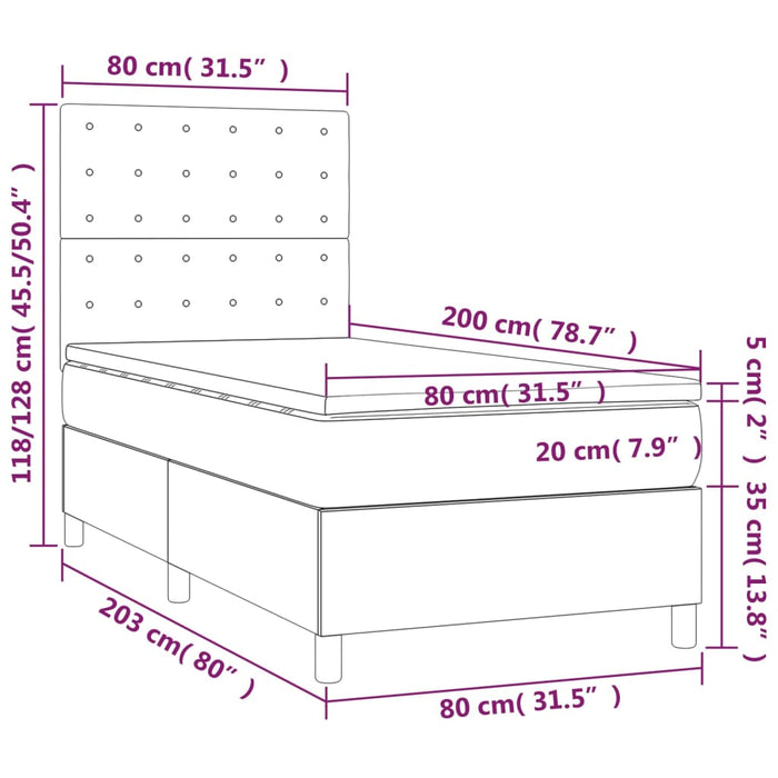 Letto a Molle Materasso e LED Marrone Scuro 80x200cm in Tessuto 3135152