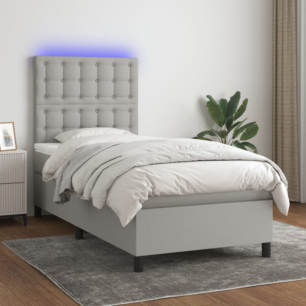 Letto a Molle Materasso e LED Grigio Chiaro 90x190 cm Tessutocod mxl 98983