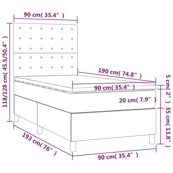 Letto a Molle con Materasso e LED Blu 90x190 cm in Tessuto cod mxl 67022