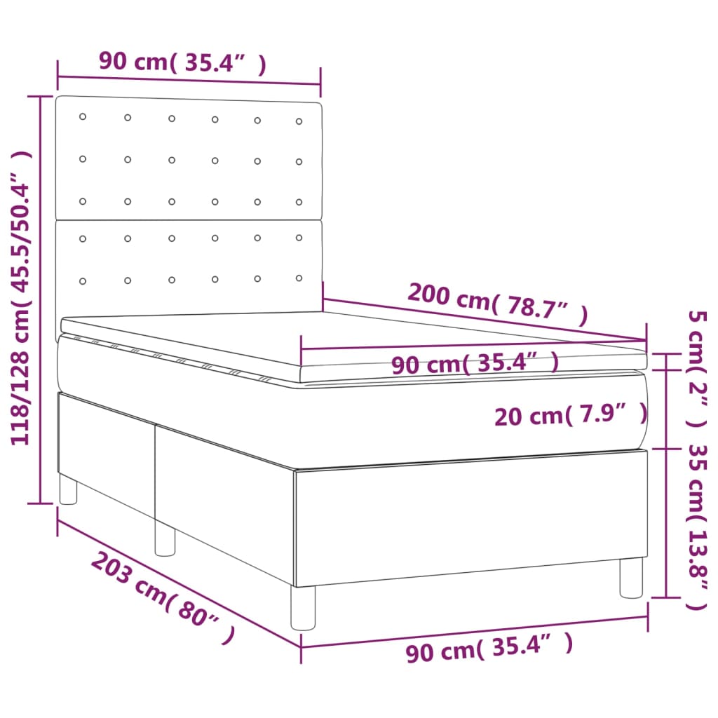 Letto a Molle Materasso e LED Grigio Chiaro 90x200 cm Tessuto cod mxl 61122