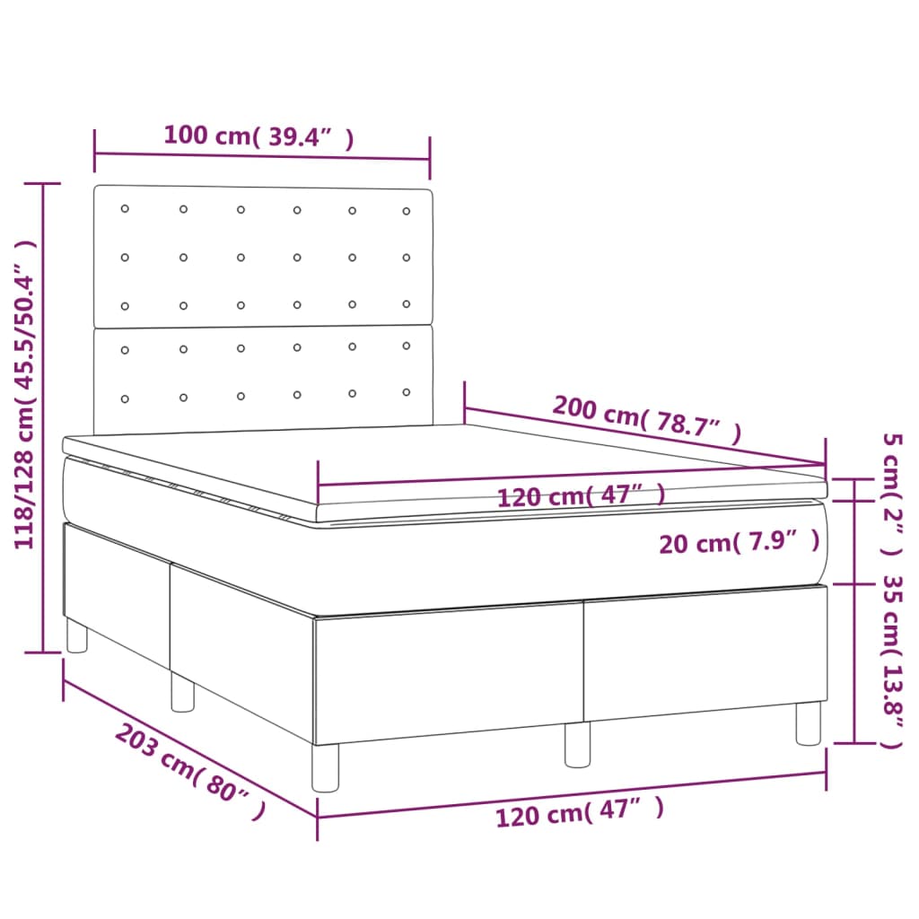 Letto a Molle Materasso e LED Grigio Scuro 120x200cm in Tessuto 3135182