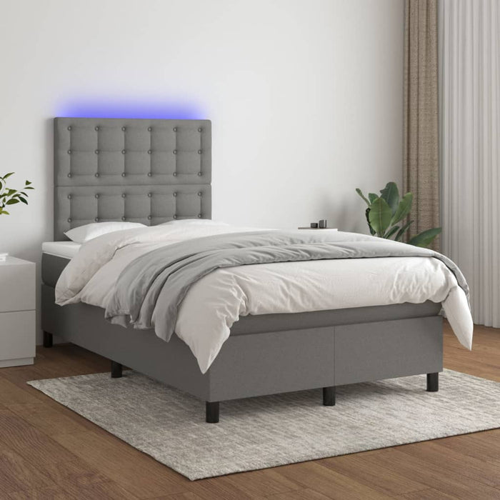 Letto a Molle Materasso e LED Grigio Scuro 120x200cm in Tessuto 3135182