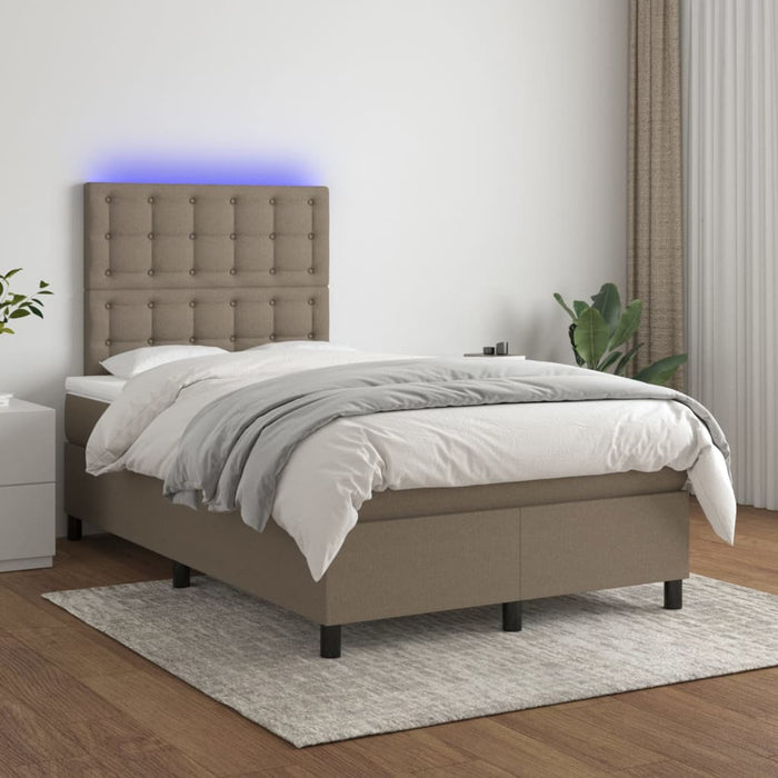 Letto a Molle con Materasso e LED Tortora 120x200cm in Tessuto 3135185