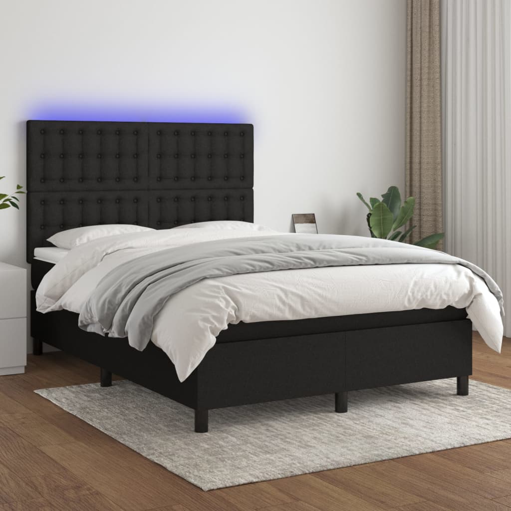 Letto a Molle con Materasso e LED Nero 140x190 cm in Tessuto 3135191