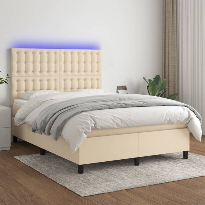 Letto a Molle con Materasso e LED Crema 140x190 cm in Tessuto 3135194