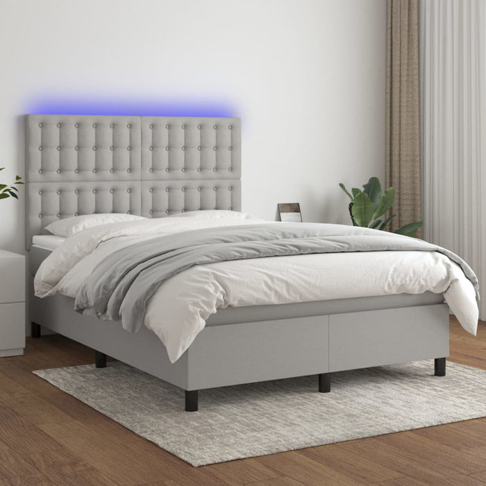 Letto a Molle Materasso e LED Grigio Chiaro 140x200 cm Tessuto 3135197