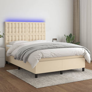 Letto a Molle con Materasso e LED Crema 140x200 cm in Tessuto cod mxl 58913