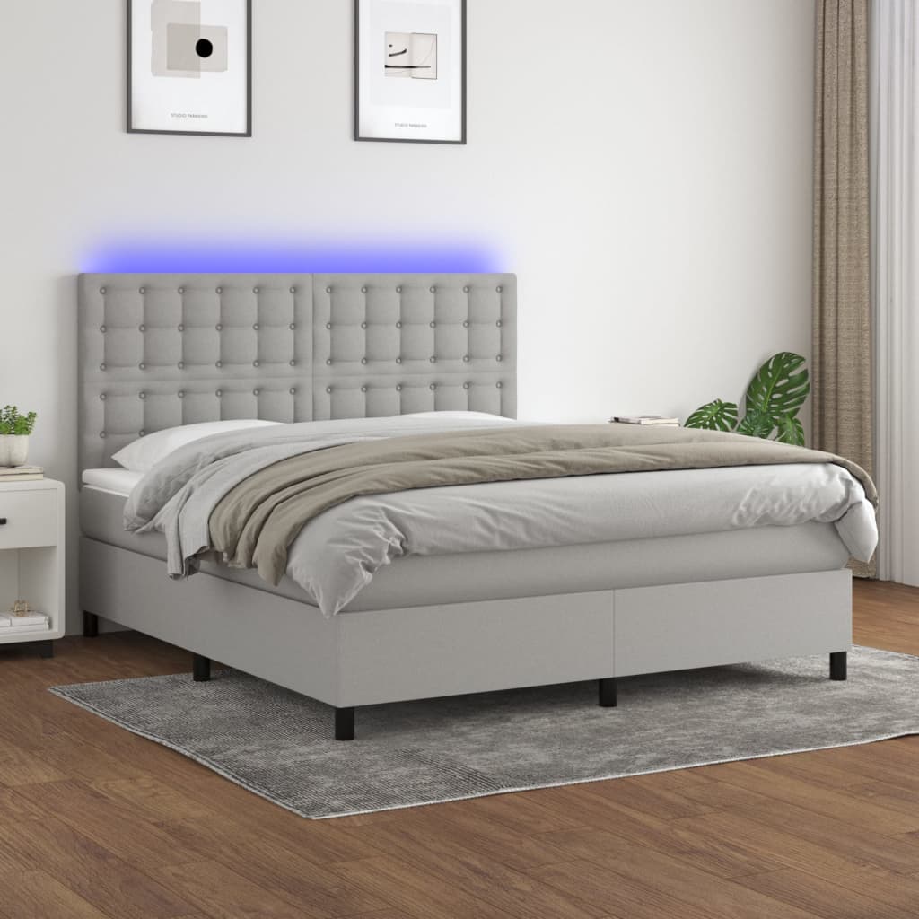 Letto a Molle Materasso e LED Grigio Chiaro 160x200 cm Tessuto cod mxl 34780