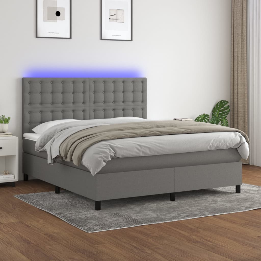 Letto a Molle Materasso e LED Grigio Scuro 160x200cm in Tessuto cod mxl 36753