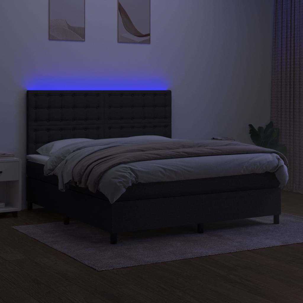 Letto a Molle con Materasso e LED Nero 160x200 cm in Tessuto 3135207