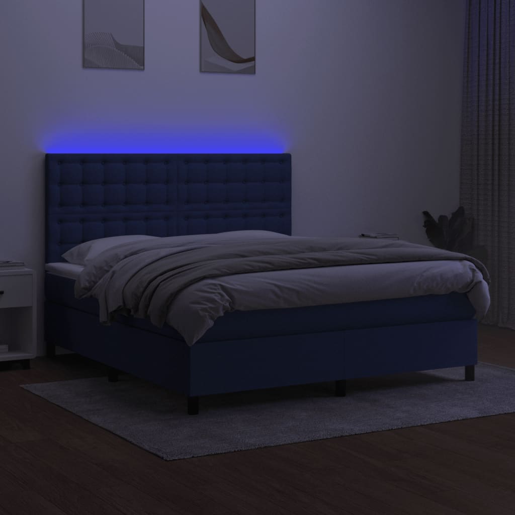 Letto a Molle con Materasso e LED Blu 160x200 cm in Tessuto 3135211