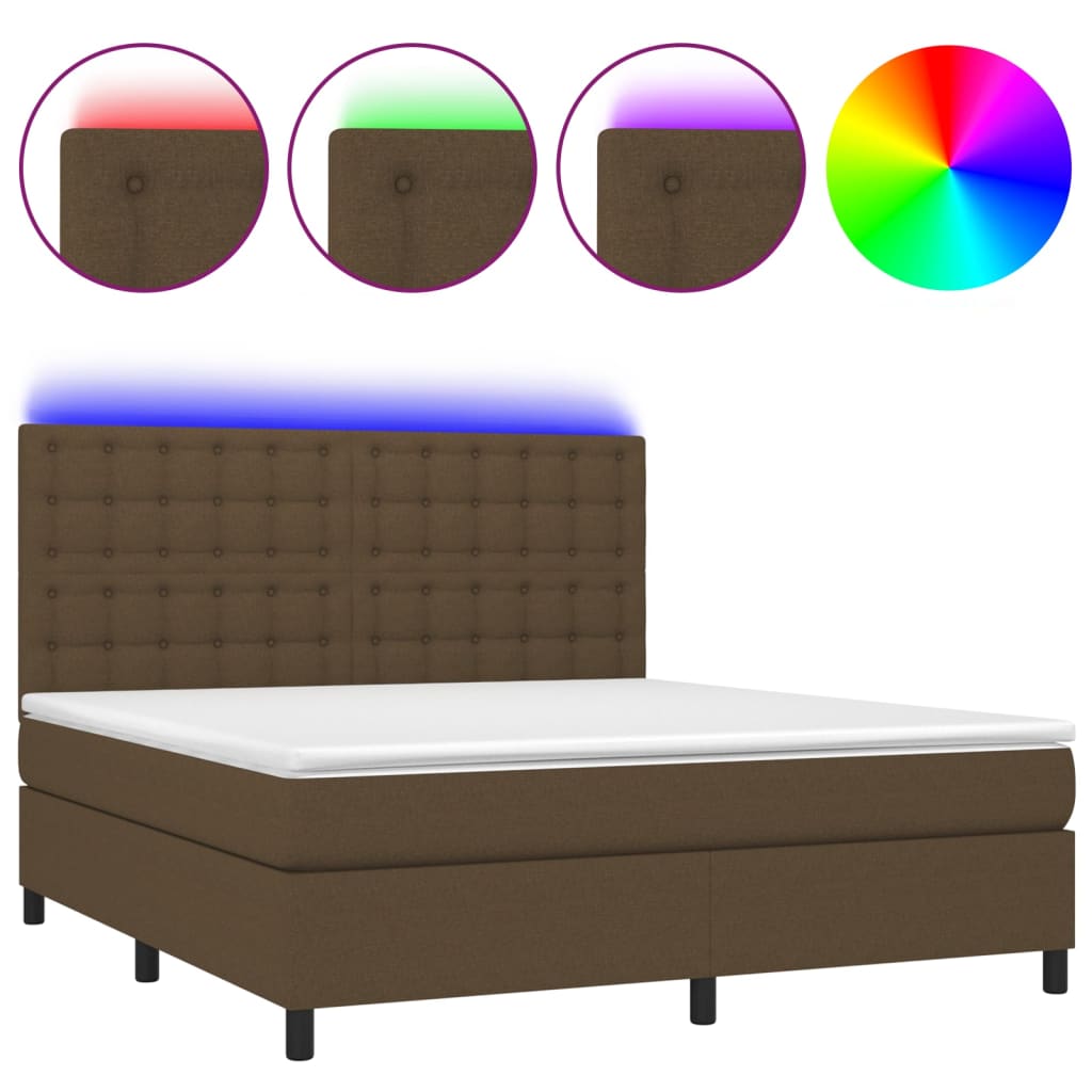 Letto a Molle Materasso e LED MarroneScuro 180x200cm in Tessuto cod mxl 41647