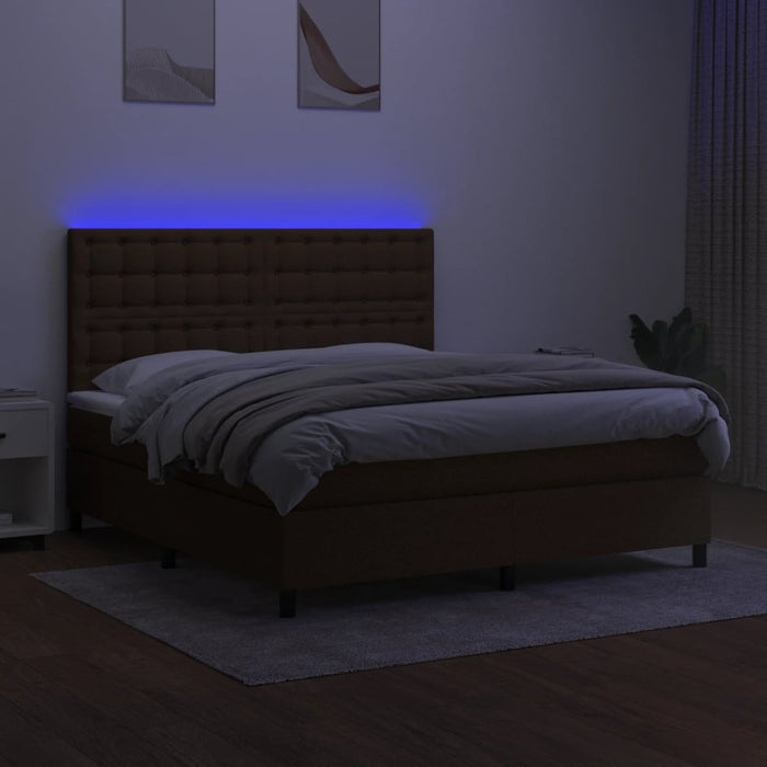 Letto a Molle Materasso e LED MarroneScuro 180x200cm in Tessuto cod mxl 41647