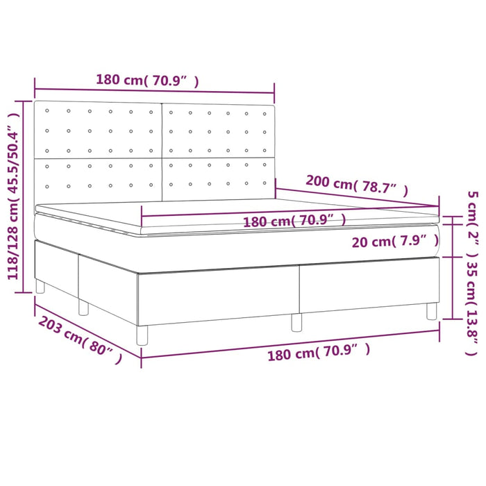 Letto a Molle Materasso e LED MarroneScuro 180x200cm in Tessuto cod mxl 41647