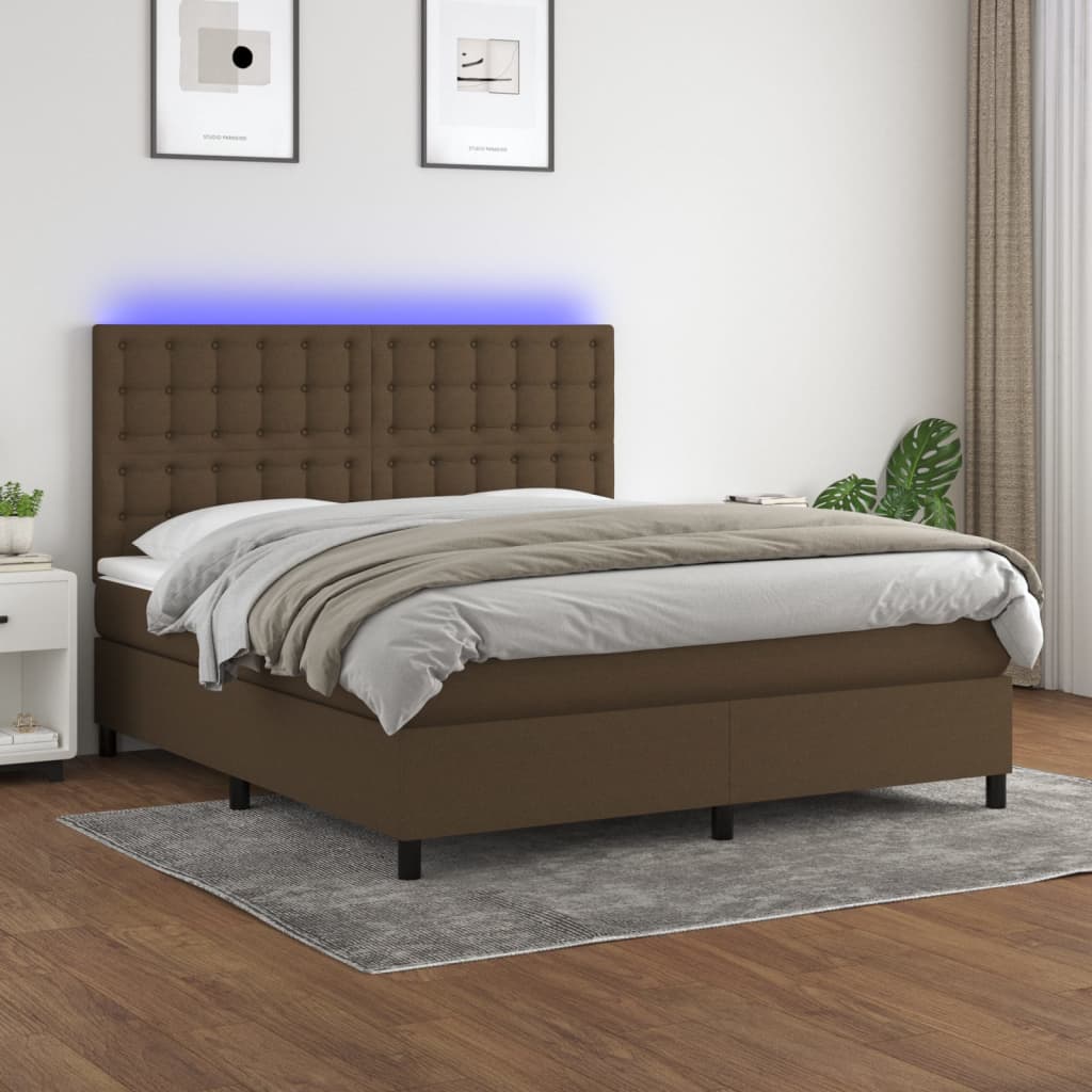 Letto a Molle Materasso e LED MarroneScuro 180x200cm in Tessuto cod mxl 41647