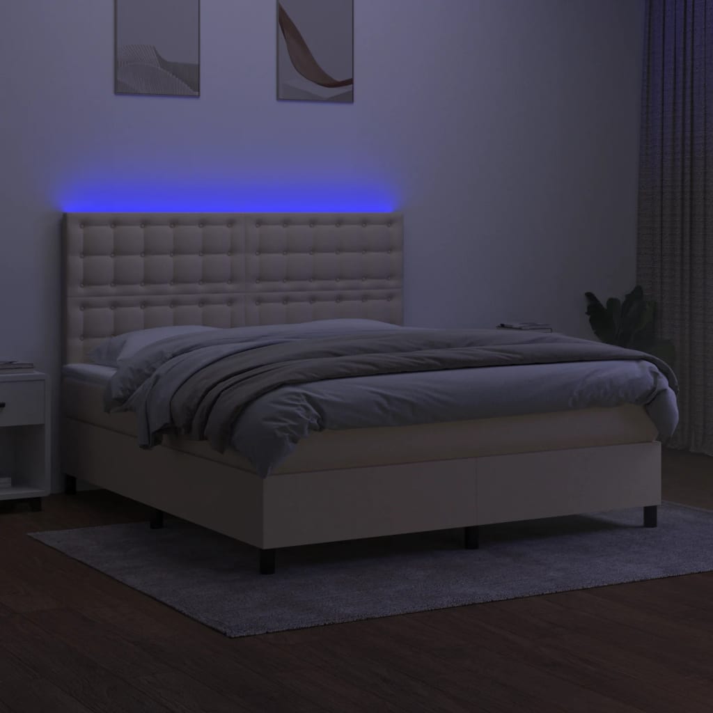 Letto a Molle con Materasso e LED Crema 180x200 cm in Tessuto 3135218