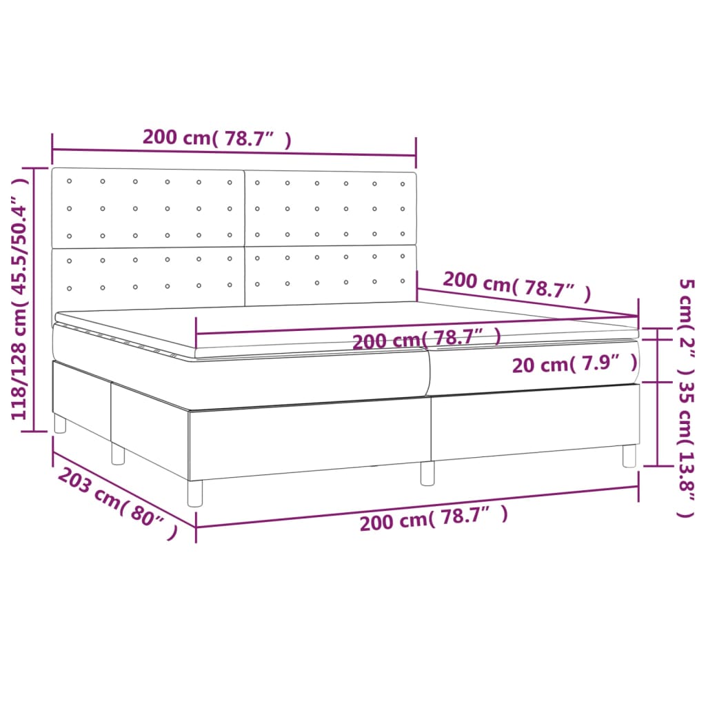 Letto a Molle Materasso e LED Grigio Chiaro 200x200 cm Tessuto cod mxl 57818