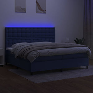 Letto a Molle Materasso e LED Blu 200x200cm in Tessuto 3135227