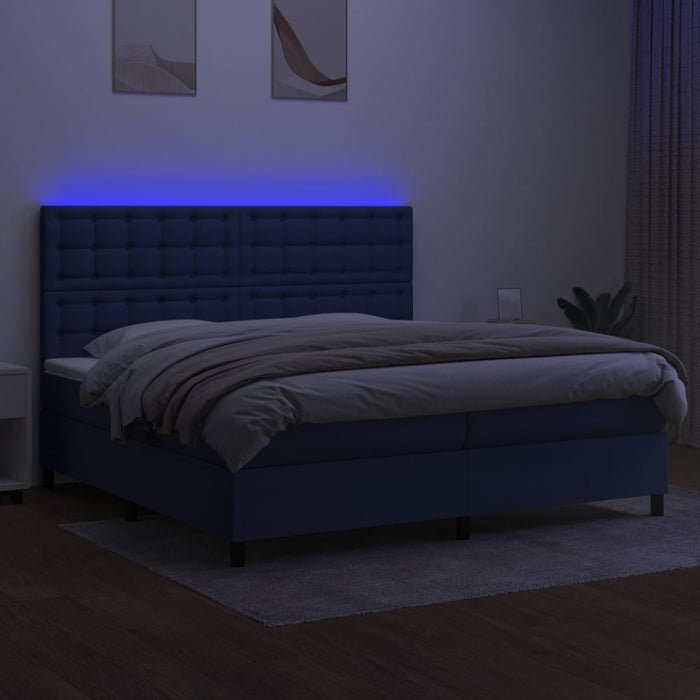 Letto a Molle Materasso e LED Blu 200x200cm in Tessuto 3135227