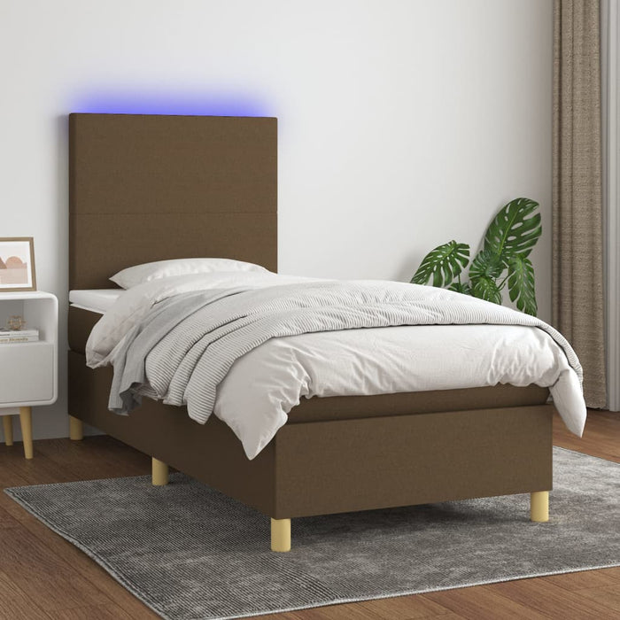 Letto a Molle Materasso e LED Marrone Scuro 80x200cm in Tessuto 3135232