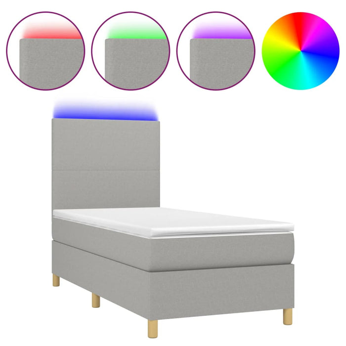 Letto a Molle Materasso e LED Grigio Chiaro 90x190 cm Tessuto 3135237