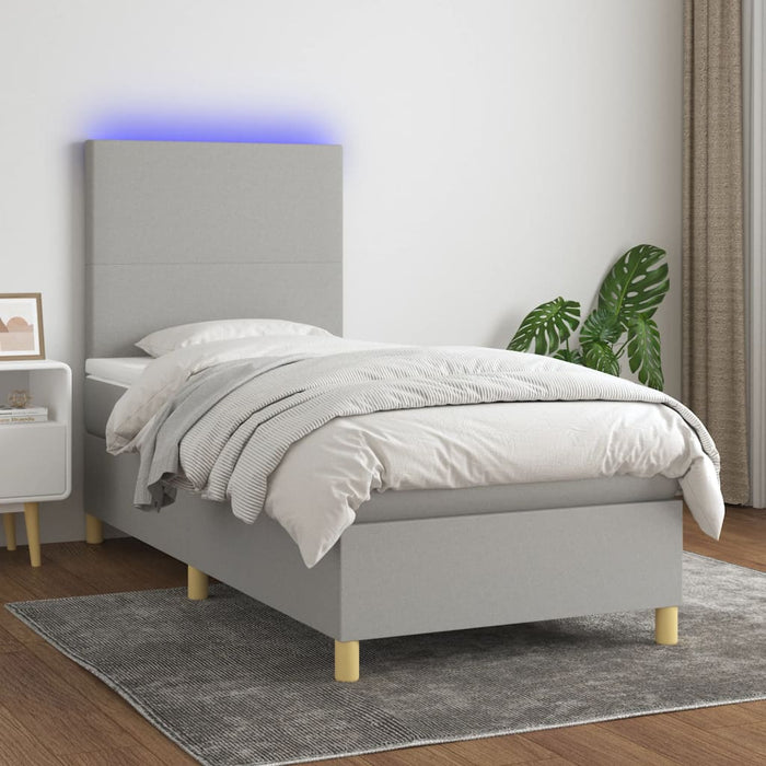 Letto a Molle Materasso e LED Grigio Chiaro 90x190 cm Tessuto 3135237