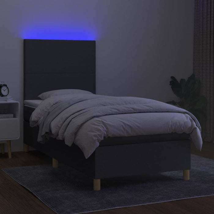 Letto a Molle Materasso e LED Grigio Scuro 90x190 cm in Tessuto 3135238