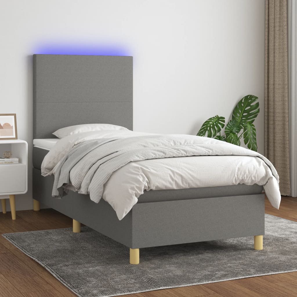 Letto a Molle Materasso e LED Grigio Scuro 90x190 cm in Tessuto 3135238