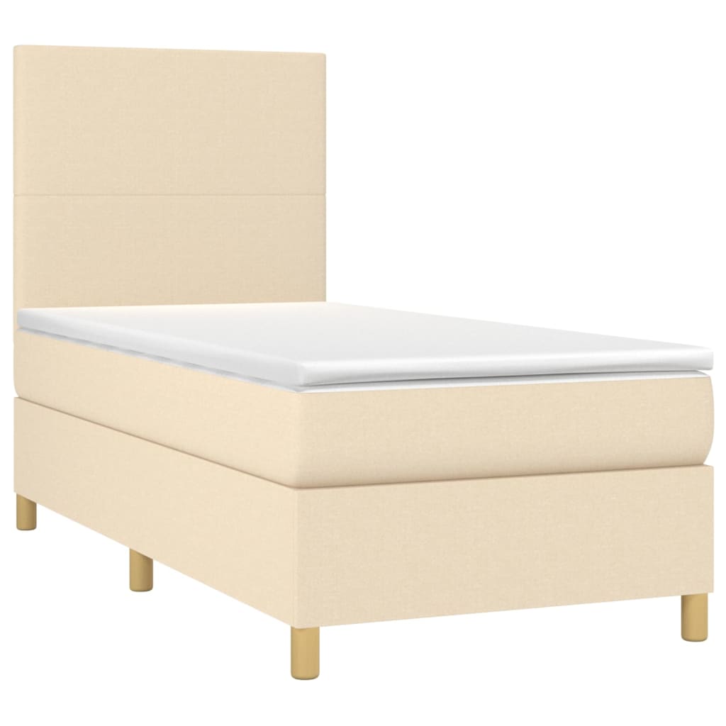 Letto a Molle con Materasso e LED Crema 90x190 cm in Tessuto 3135242