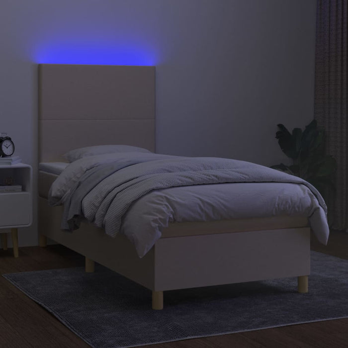 Letto a Molle con Materasso e LED Crema 90x190 cm in Tessuto 3135242