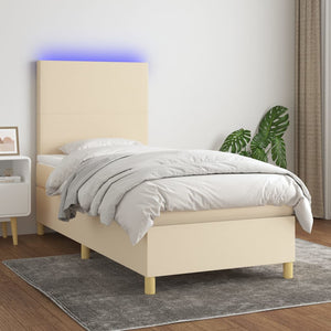 Letto a Molle con Materasso e LED Crema 90x190 cm in Tessuto 3135242