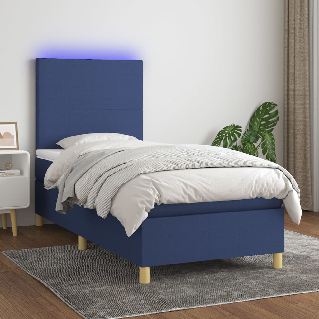 Letto a Molle con Materasso e LED Blu 90x190 cm in Tessuto 3135243