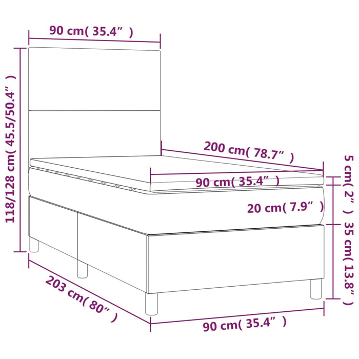 Letto a Molle Materasso e LED Marrone Scuro 90x200cm in Tessuto 3135248