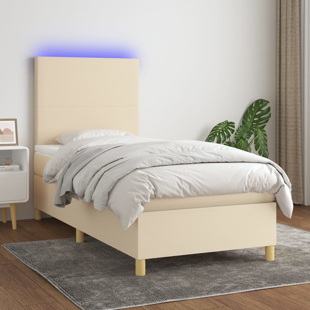 Letto a Molle con Materasso e LED Crema 90x200 cm in Tessuto cod mxl 63561