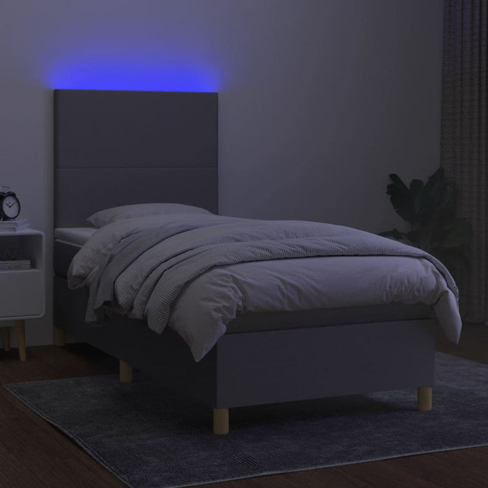 Letto a Molle Materasso e LED Grigio Chiaro 100x200 cm Tessuto 3135253