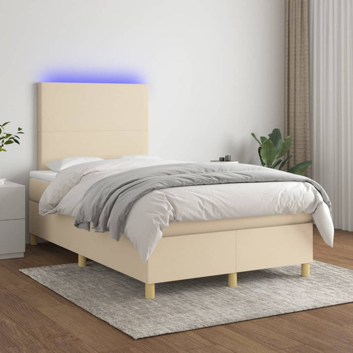 Letto a Molle con Materasso e LED Crema 120x200cm in Tessuto cod mxl 54487