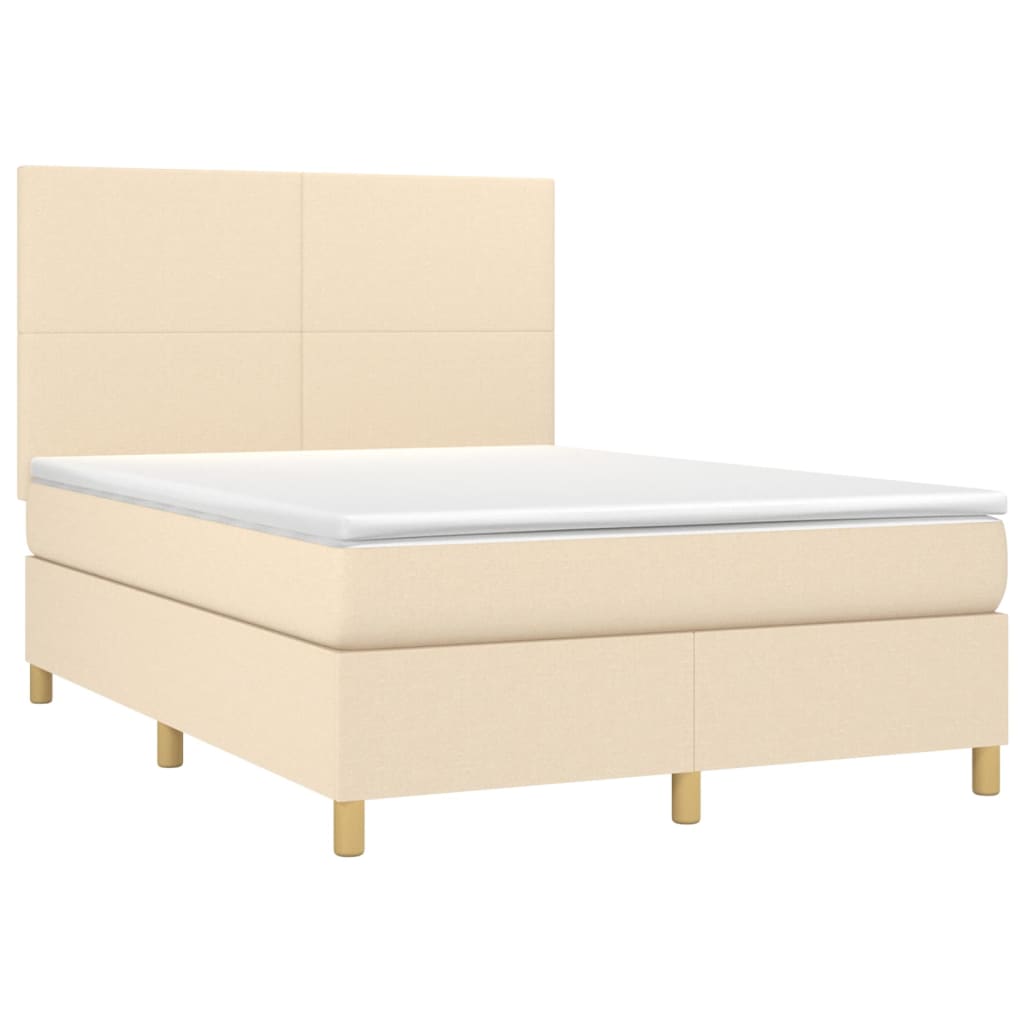 Letto a Molle con Materasso e LED Crema 140x190 cm in Tessuto 3135274